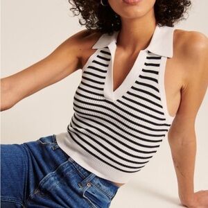 Abercrombie & Fitch striped knit ribbed sleeveless collared sweater top
